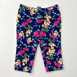 Lands' End Women's Capri Pants Plus Size 18 W Navy Floral Mid Rise Straight NWT